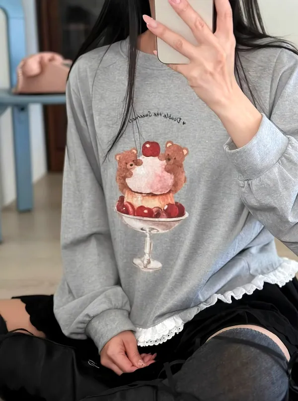 可愛熊貓印花長袖T恤，舒適休閒風