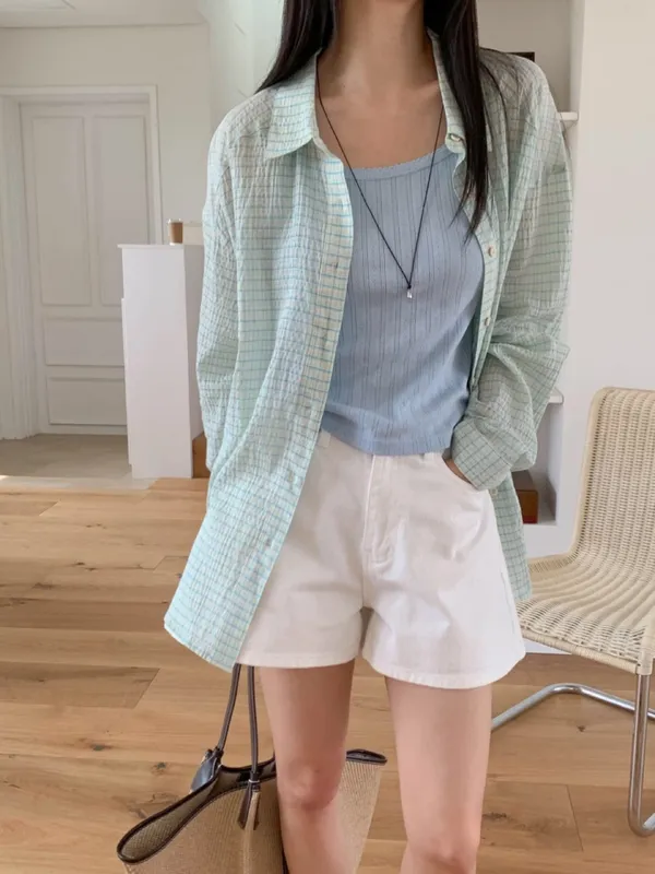 Fresh Plaid Shirt Paired with Minimalist Tank Top