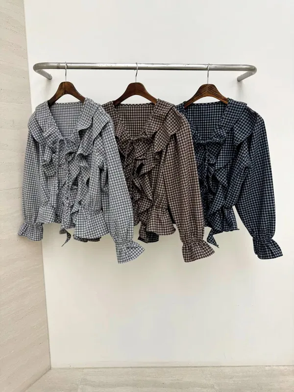 Stylish Plaid Shirt with Elegant Ruffle Design