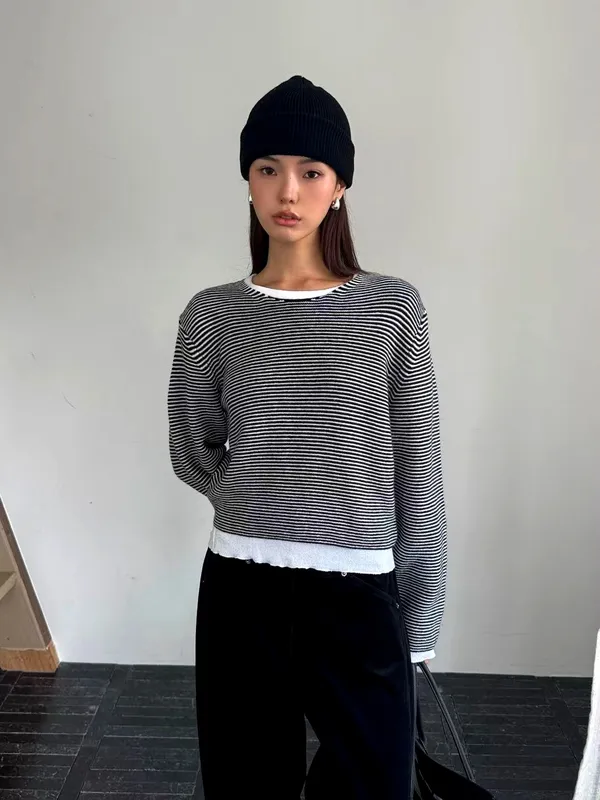 Striped Knit Top - Fashionable and Versatile, Comfortable and Breathable