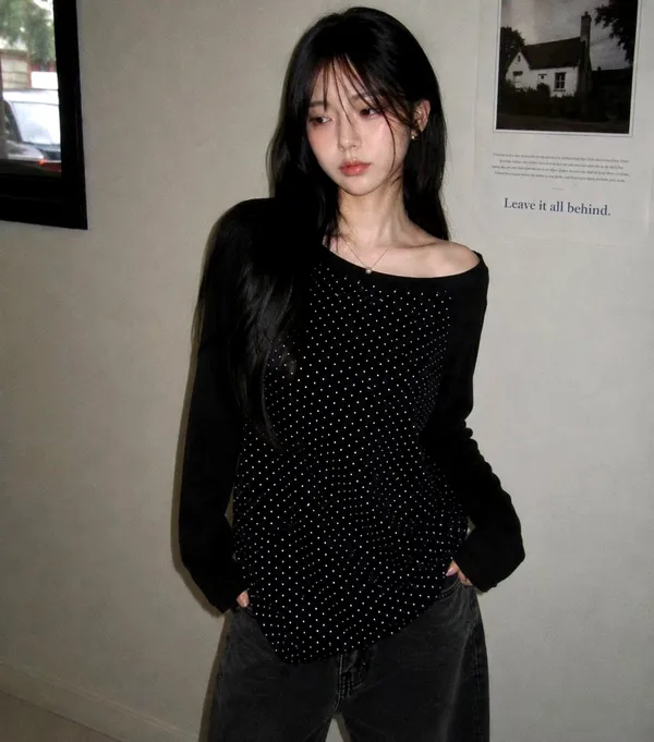Fashionable Polka Dot Spliced Women's Top - New Casual Style New model launched