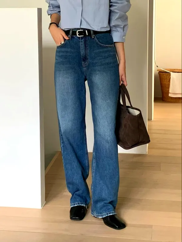 Seluar Jeans Pinggang Tinggi Longgar Bergaya, Menampilkan Pesona Elegan 856