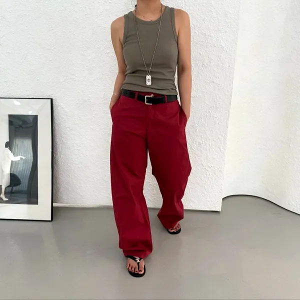 Fashionable Loose Red Women’s Pants, Comfortable and Versatile