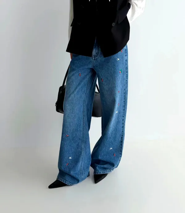 Stylish Embroidered Loose Denim Pants, Comfortable and Versatile