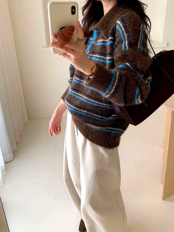 Fashionable Striped Sweater, Comfortable and Warm, A Must-Have for Autumn and Winter