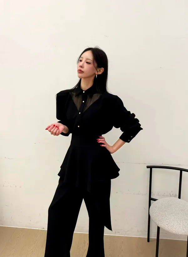 Elegant Black Shirt with Fashionable Sheer Design