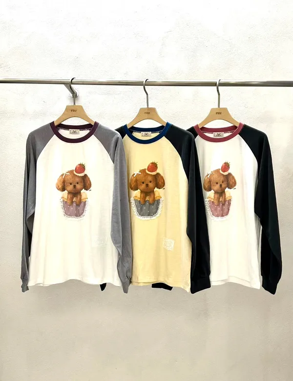 Cute Dog Print Long Sleeve T-Shirt, Fashionable Casual Style