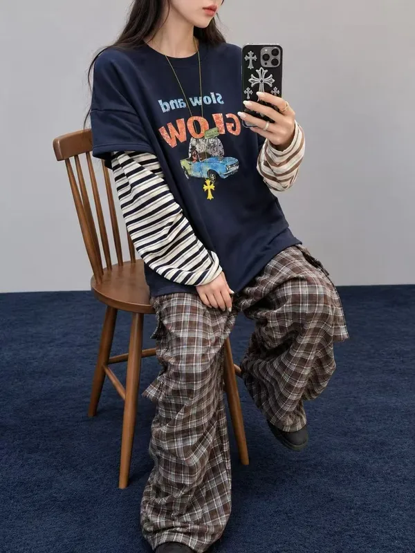 Loose Fit Printed T-Shirt, Casual Versatile Style