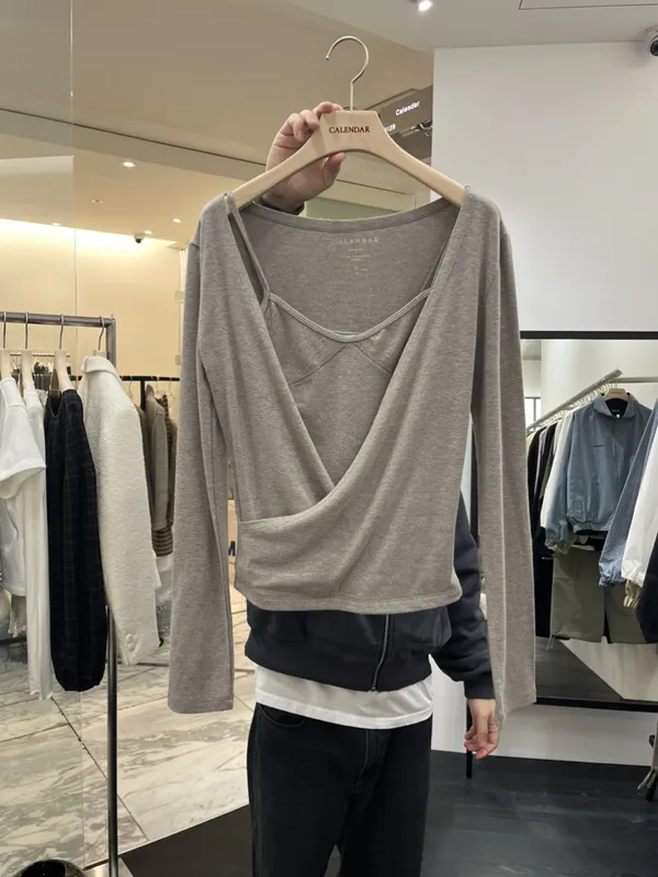 Fashionable Cross-Design Long Sleeve Top, Comfortable and Versatile