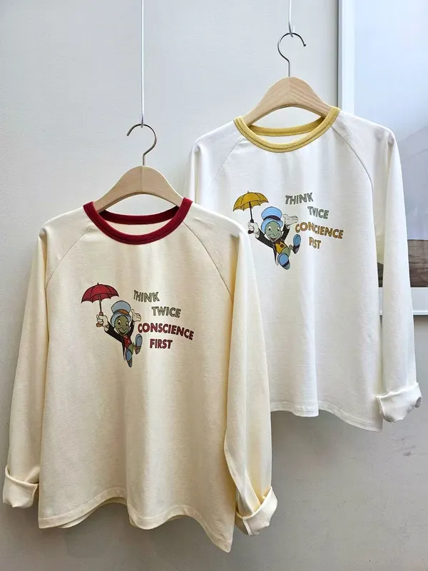 Cute Cartoon Printed Long Sleeve T-Shirt, Comfortable and Versatile