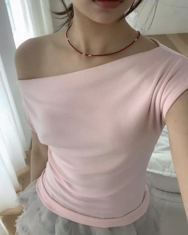 Elegant Off-Shoulder Pink Top, Lightweight and Comfortable