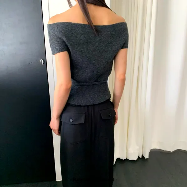 Chic Gray Off-Shoulder Top for an Elegant Look