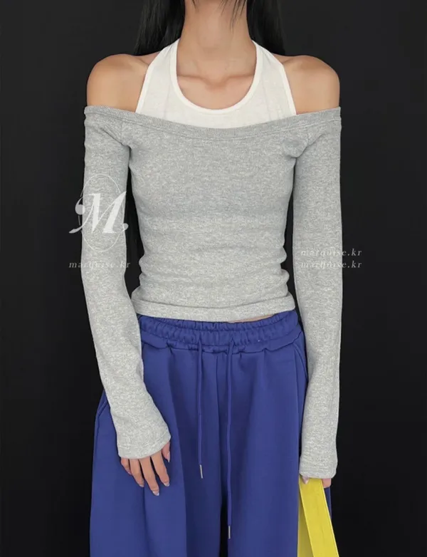 Stylish Gray Off-Shoulder T-Shirt, Comfortable and Versatile