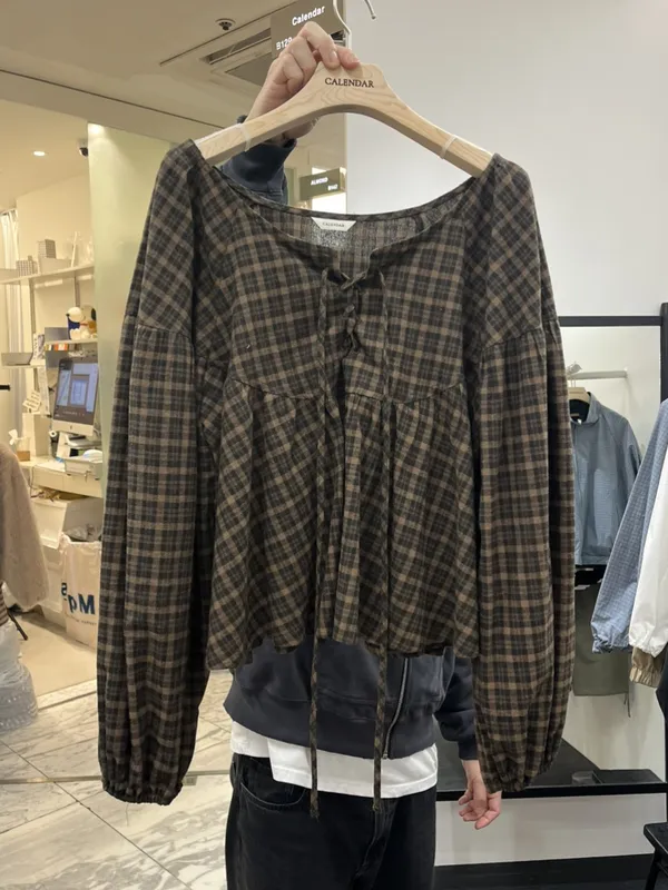 Vintage Plaid Lace-Up Top - Elegant and Stylish