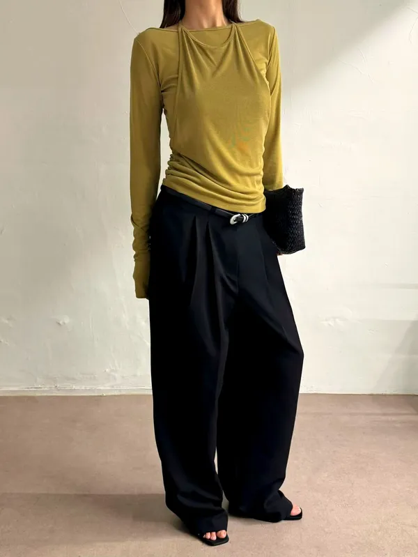 เสื้อแขนยาวทรงเข้ารูปสไตล์ทันสมัย สีเหลือง-เขียวที่สง่างาม