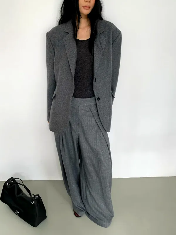 Stylish Loose Grey Blazer Jacket