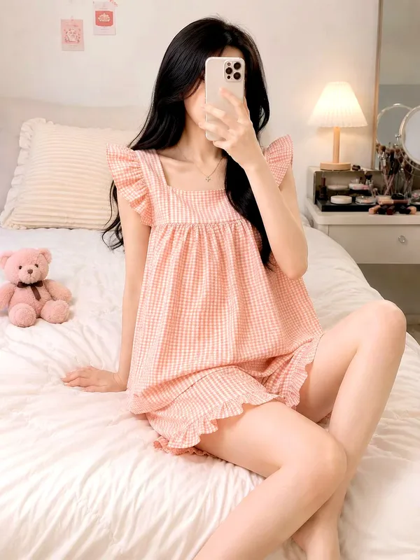 Sweet Plaid Women's Outfit Set - A Summer Essential for Fresh Comfort