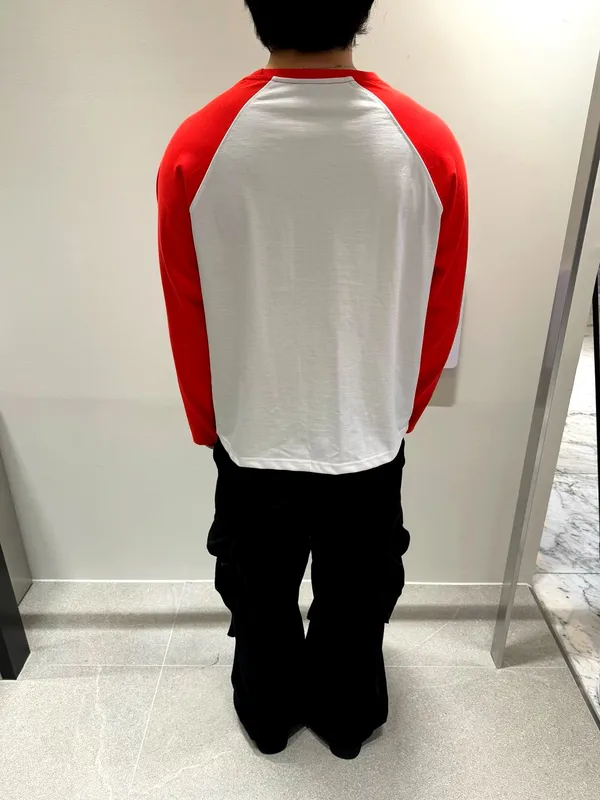 Stylish Casual Men's Long Sleeve T-Shirt with Red and White Color Block Design