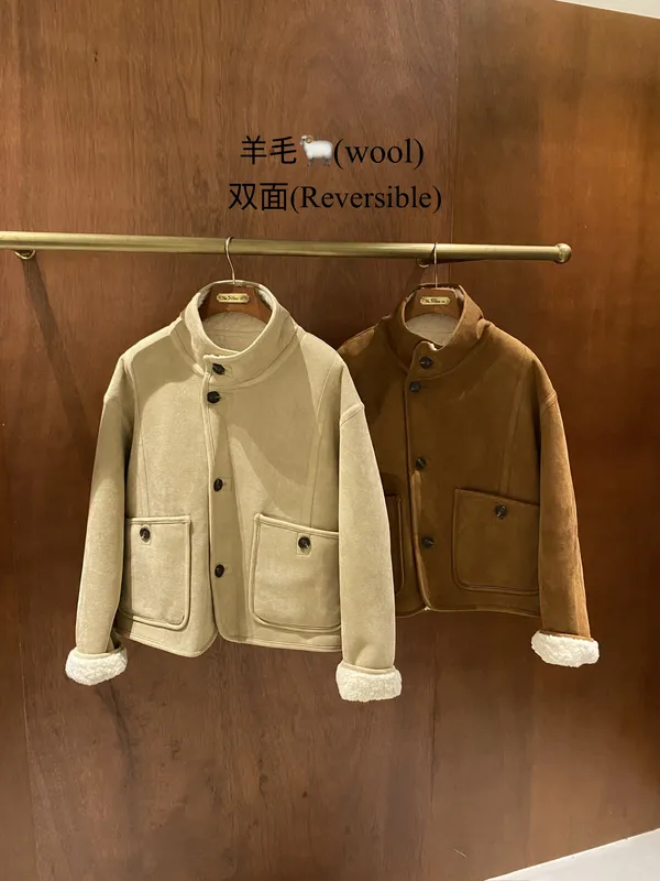 雙面羊毛短外套，時尚保暖