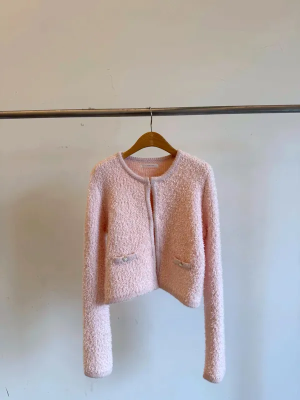 Elegant Pink Woolen Coat, Fashionable Women's Top