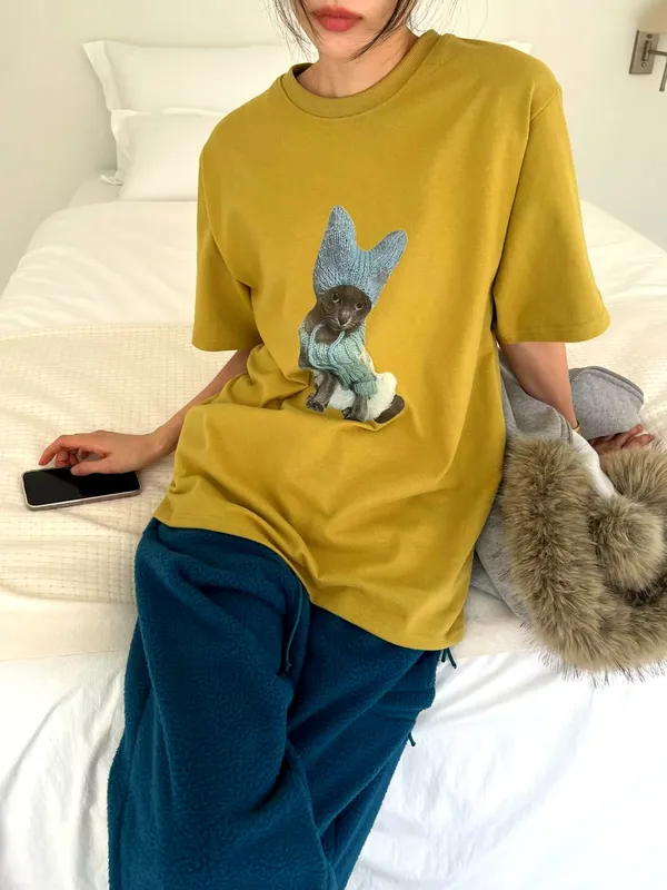 Cute Cartoon Pattern Loose T-Shirt for a Comfortable Casual Look