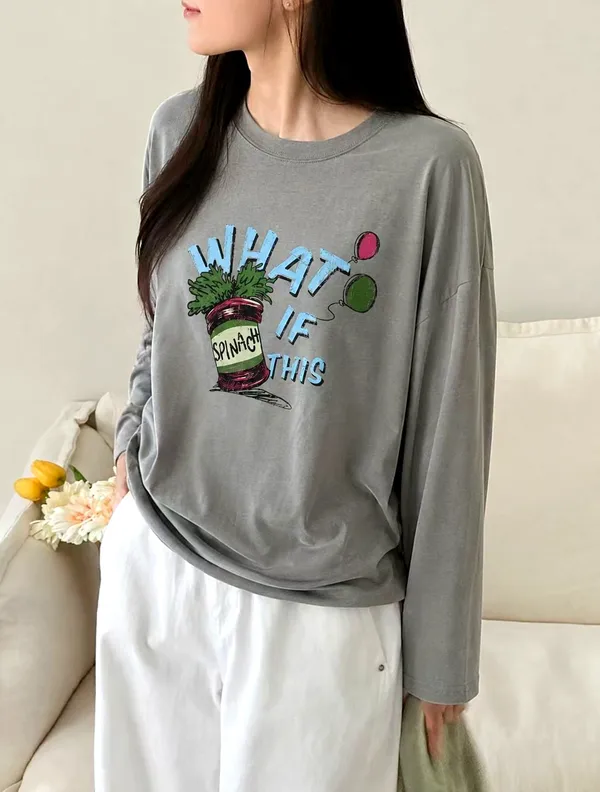 Loose Casual Printed Long Sleeve Top - Comfortable and Versatile