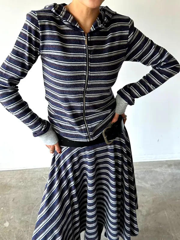 Striped Cardigan Jacket, Fashionable Casual Style