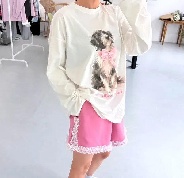 Cute Dog Print Long Sleeve T-Shirt - Comfortable and Versatile