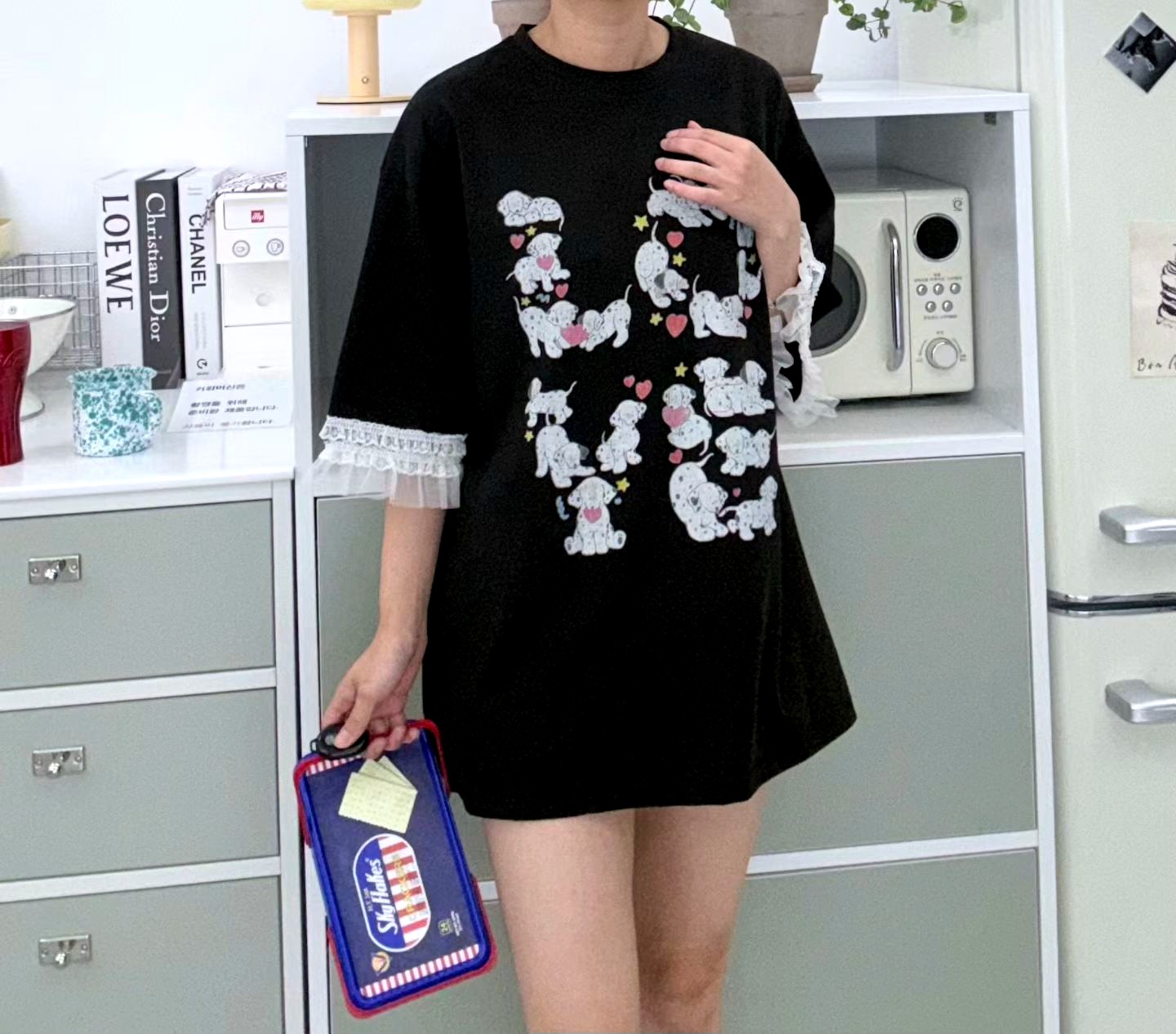 귀여운 프린트 반팔 탑, 편안한 캐주얼 스타일