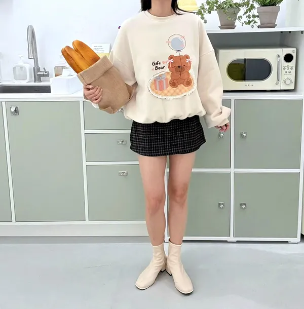 เสื้อยืดหลวมลายหมีน่ารัก สไตล์สบายๆ