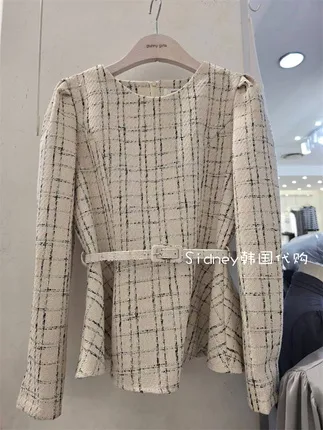 Elegant Plaid Waist-Defining Top to Showcase Your Charming Curves
