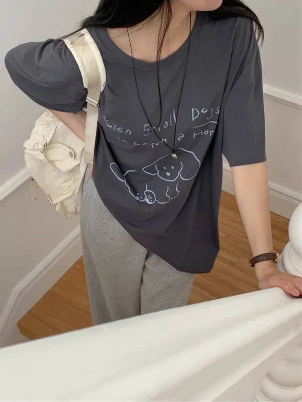 Cute Dog Pattern Loose T-Shirt