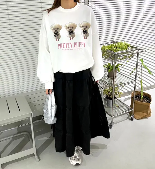 เสื้อยืดหลวมพิมพ์ลายสุนัขน่ารัก สวมใส่สบายและเข้ากันได้ดี