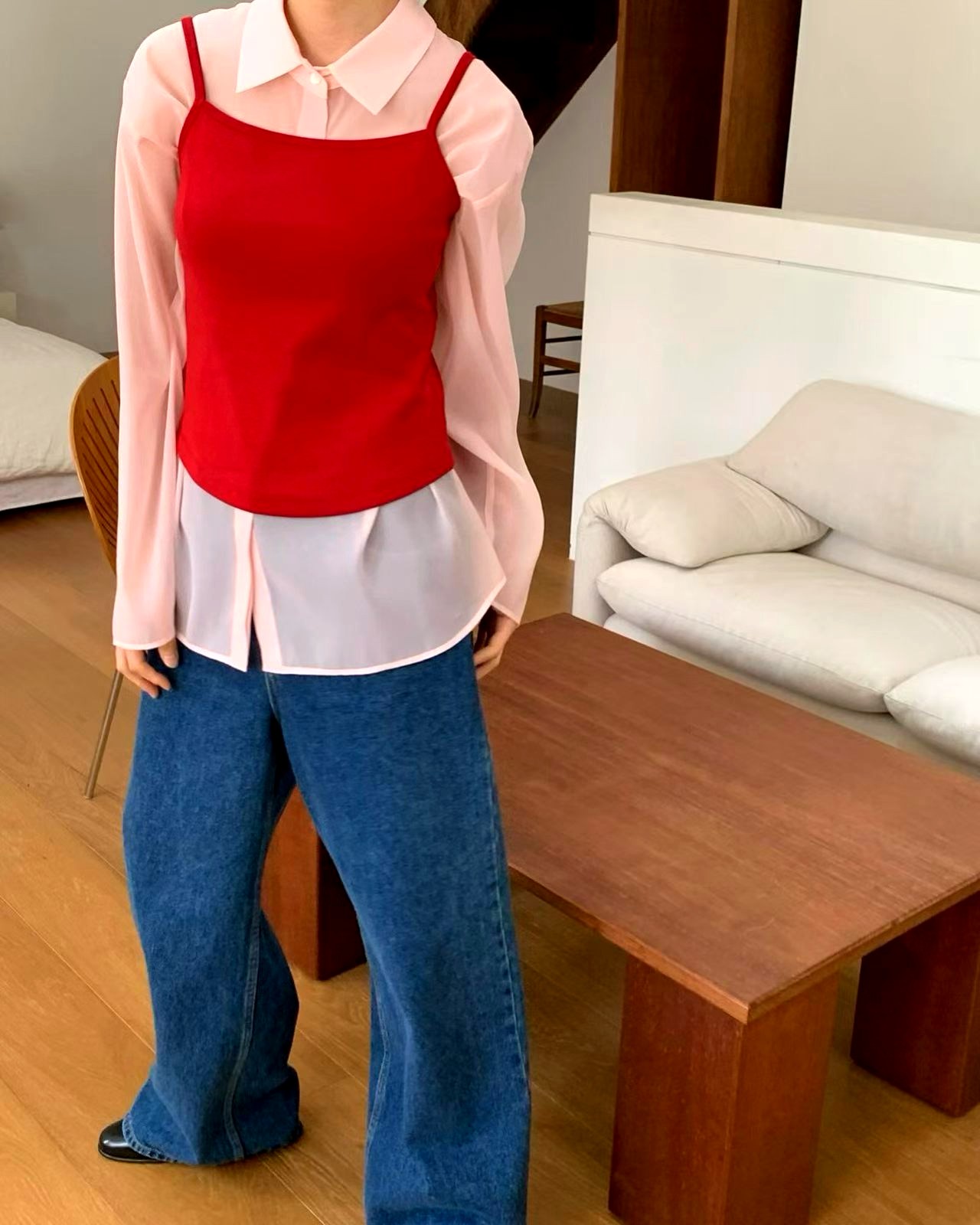 상쾌한 블루 무슬리브 탑 - 편안하고 통기성이 뛰어난 여름 필수 아이템