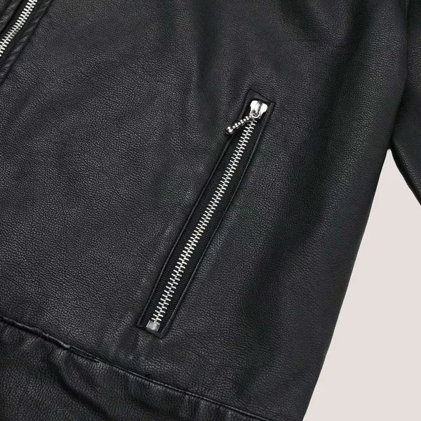 Stylish Black Leather Jacket with Classic Zipper Design
