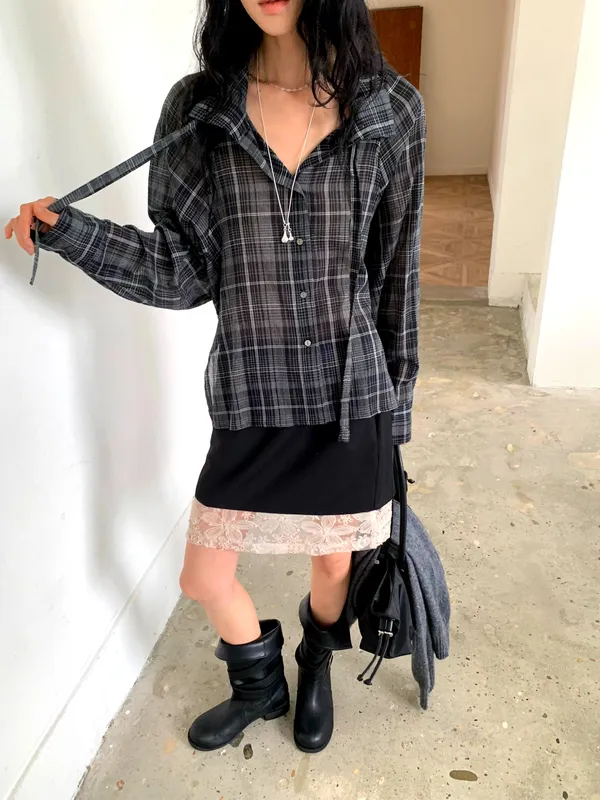 Stylish Plaid Women's Top, Combining Elegance and Casualness
