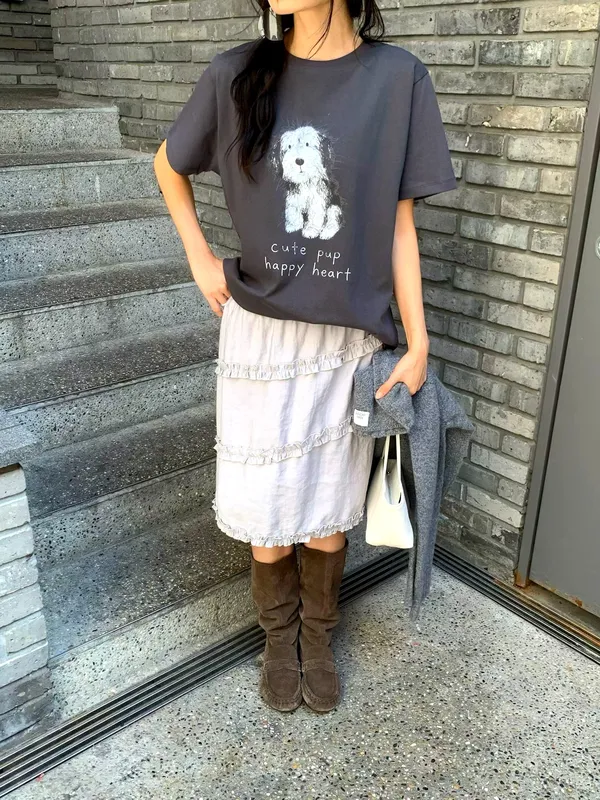 Cute Dog Print Loose T-Shirt - Comfort Meets Casual Style