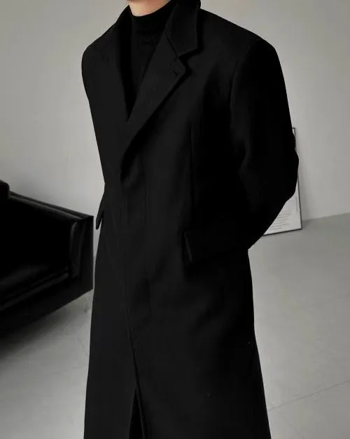Stylish Long Coat for Men, Available in Classic Black and Beige