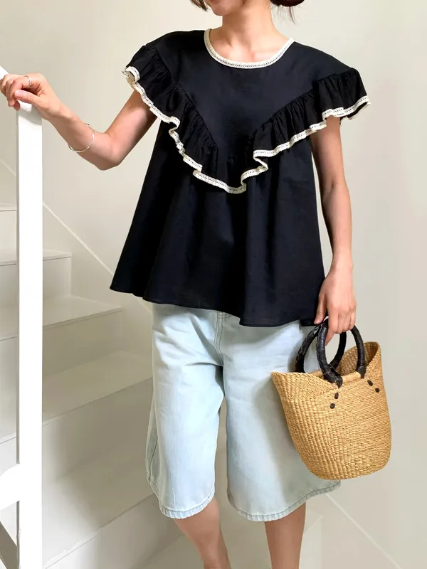 Stylish Black Women's Top with Lace Trim Design, Casual and Comfortable New model launched
