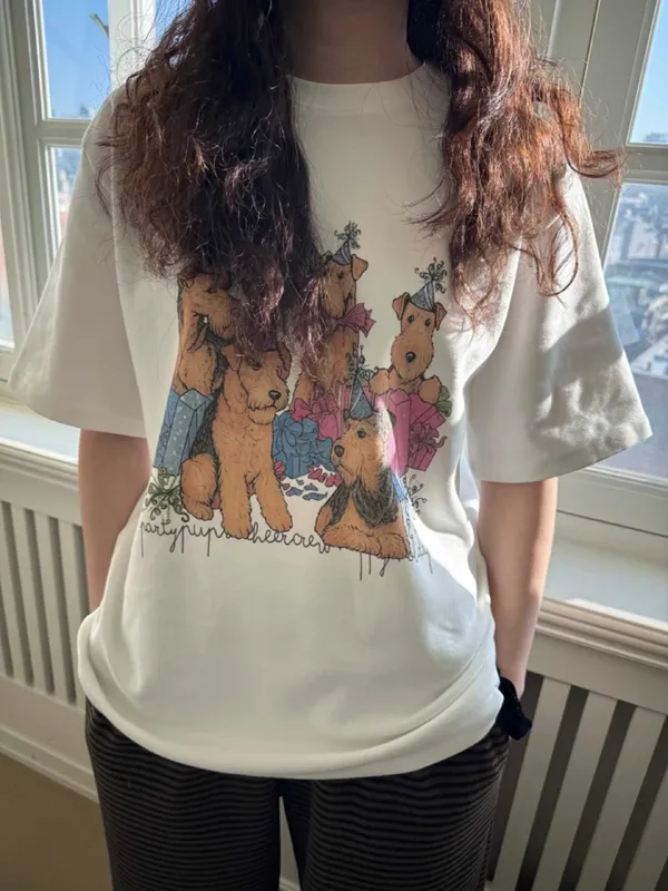Cute cartoon bear pattern short-sleeve T-shirt