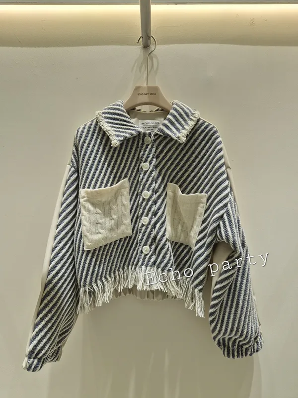 Striped Patchwork Loose Fit Jacket - Fashionable Casual Style