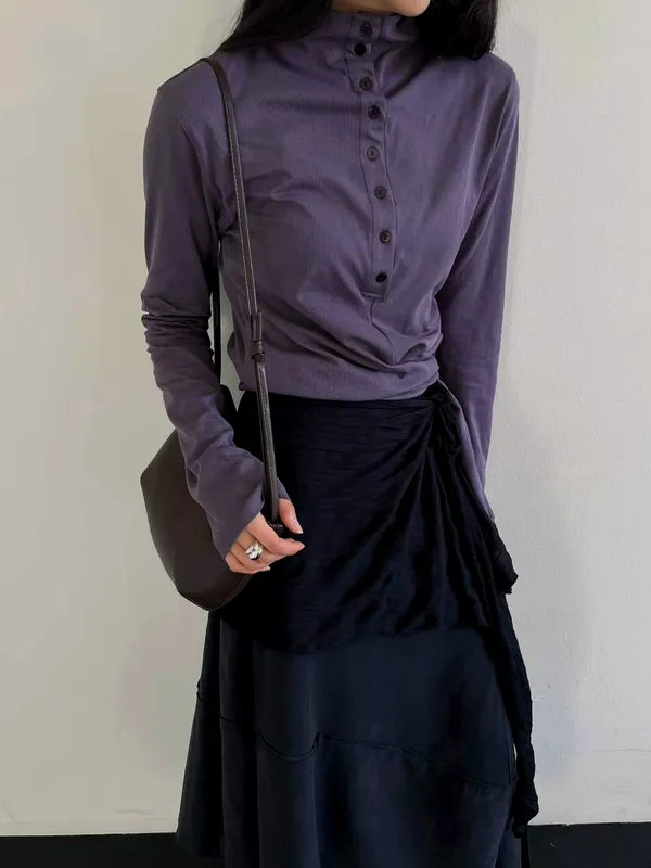 Stylish Purple Long Sleeve T-Shirt for Women, Comfortable and Versatile