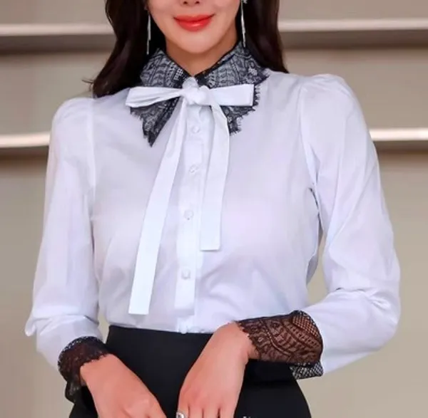 Elegant Lace Collar White Shirt to Showcase Feminine Charm