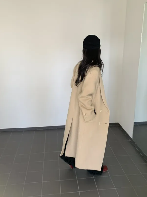 Classic Double-Breasted Long Coat, Elegant and Fashionable