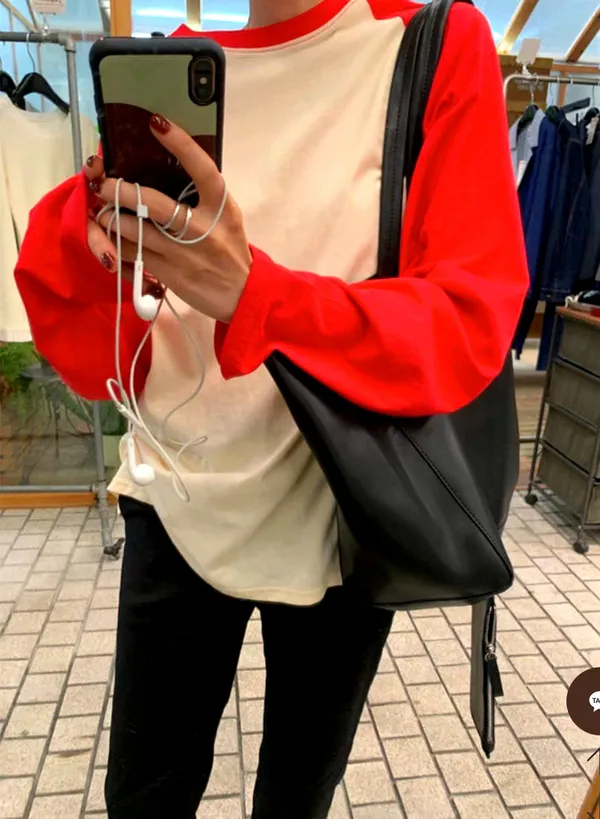 Trendy Color-Block Long Sleeve T-Shirt, Comfortable and Versatile