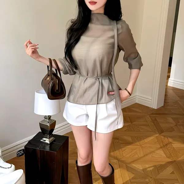 우아하고 통기성이 좋은 여성용 탑, 봄 여름 패션에 적합