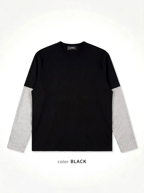 T-Shirt Lengan Panjang Lelaki Bergaya Hitam dan Kelabu