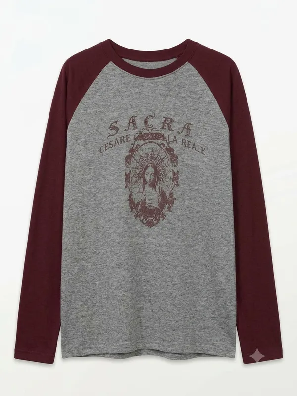 APM. Garments Lightweight Long Sleeve T-Shirt - Deep Gray and Burgundy Color Block
