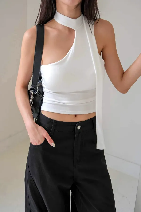 Stylish and Minimalist One-Shoulder Camisole, Showcasing Elegant Charm