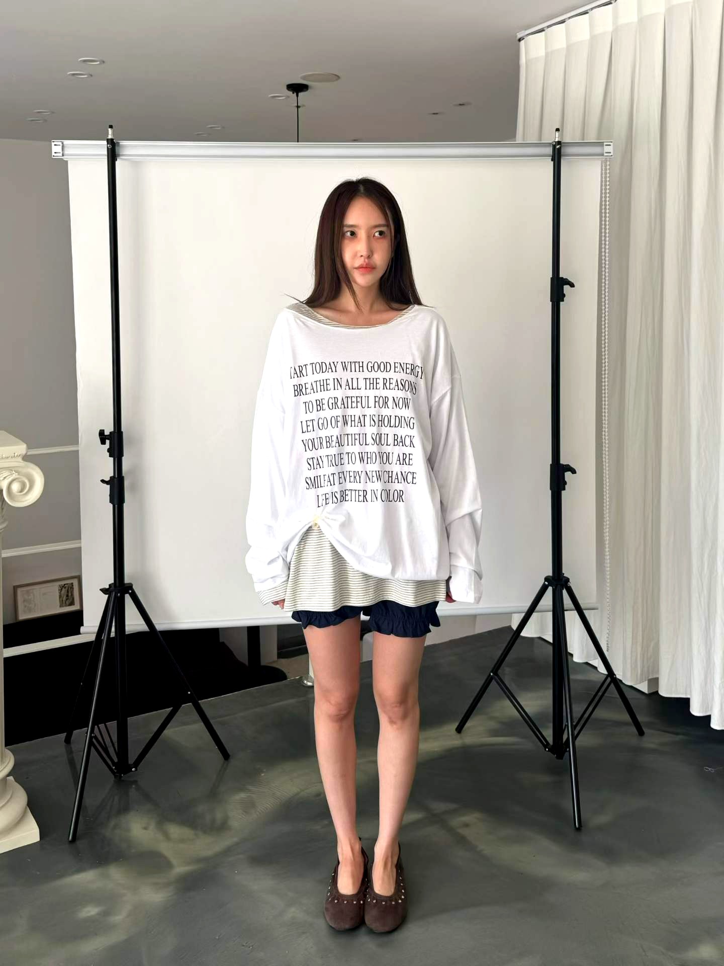 루즈핏 레터 프린트 여성 상의, 편안한 캐주얼 스타일